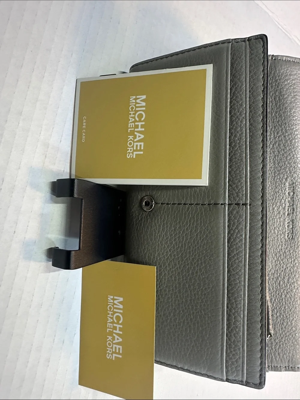 Michael Kors Fulton Gray Pebbled Leather wallet with MK Logo